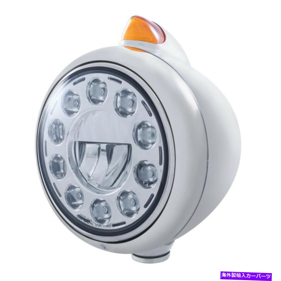 USヘッドライト Chrome LED「ガイド」ヘッドライトW / 11 LEDハイ電源電球と尖った琥珀色のレンズ Chrome LED \