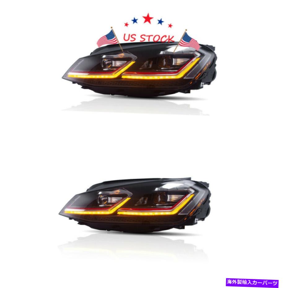 USヘッドライト 新しいプロジェクターLEDヘッドライトW /動的インジケーター赤VW GOLF GTI MK7 15-17 New Projector LED Headlights w/ Dynamic Indicator RED For VW Golf GTI MK7 15-17【並行輸入品】