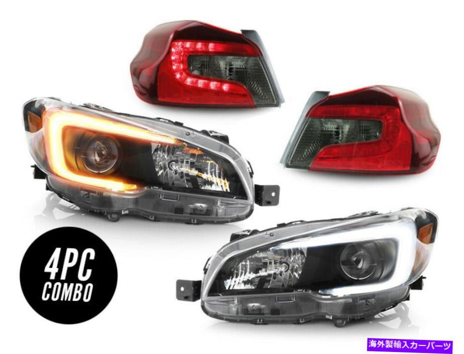 USヘッドライト スイッチバックC LED DRLブラックヘッドライト+ 15-19 WRXのための桜の赤/煙テールライト Switchback C LED DRL Black Headlight+Cherry Red/Smoke Tail Lights For 15-19 WRX【並行輸入品】
