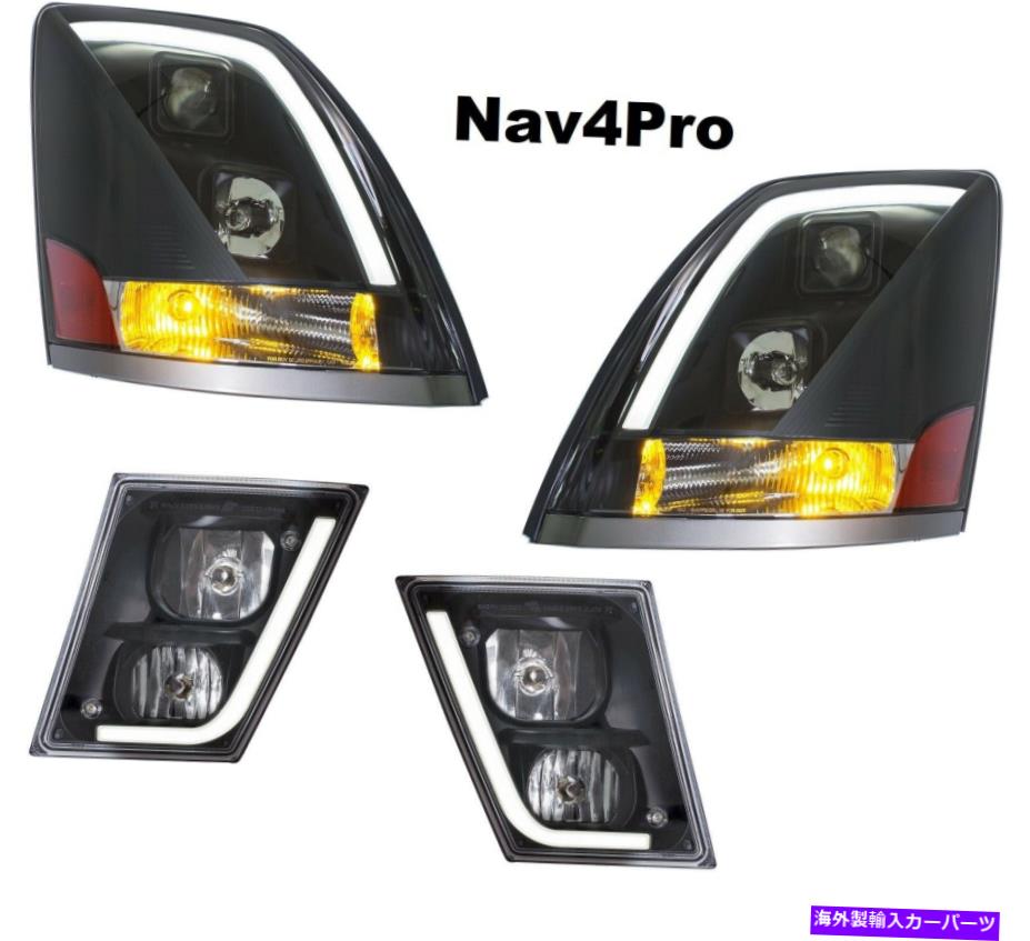 USヘッドライト * NEW * 2004-2015 Volvo VN VNLブラックLEDバーDRLヘッドライト+フォグライトコンボセット *NEW* 2004-2015 Volvo VN VNL Black LED Bar DRL Headlight + Fog Light Combo Set【並行輸入品】
