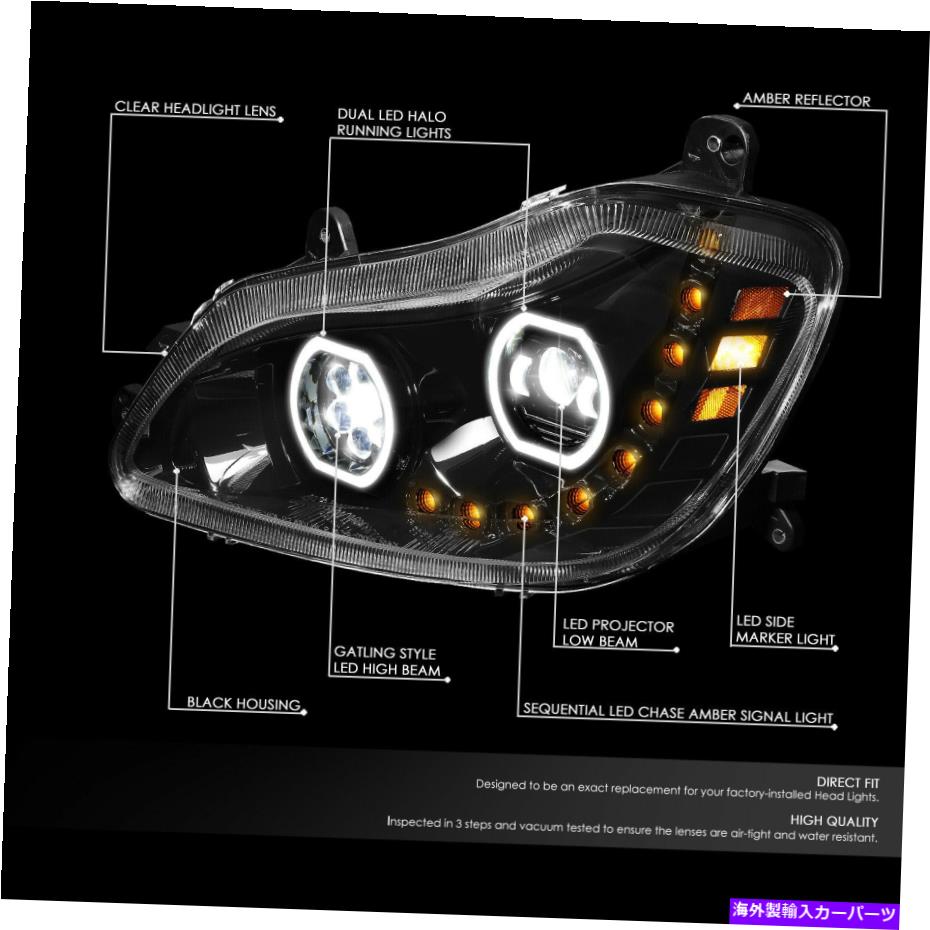 USヘッドライト 13-21 Kenworth T680ブラックのためのLEDハローシーケンシャルシグナルプロジェクターヘッドライト LED Halo Sequential Signal Projector Headlights for 13-21 Kenworth T680 Black【並行輸入品】