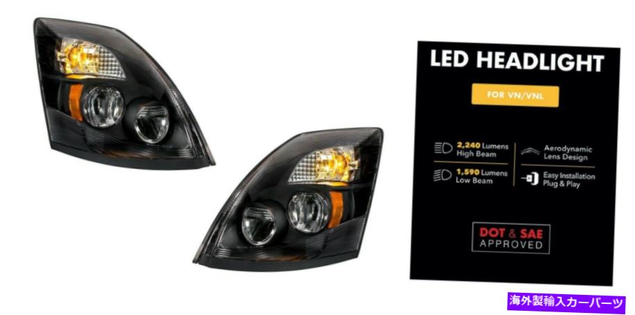 USヘッドライト 2004-2017 VOLVO VN / VNLのための高電源LEDの遮光ヘッドライトのペア Pair of High Power LED Blackout Headlights for 2004-2017 Volvo VN/VNL【並行輸入品】
