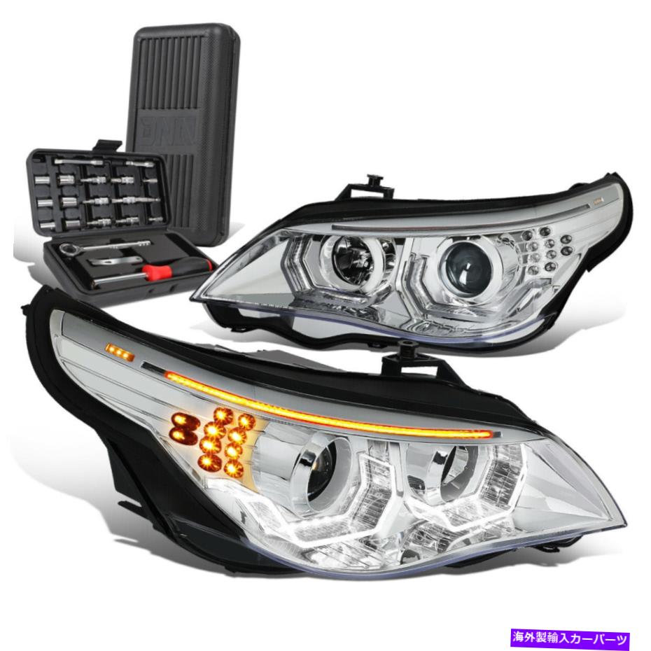 USヘッドライト 2004-2007 BMW E60 LED U-HaloシグナルHIDプロジェクターヘッドライト+ツールボックスクロム For 2004-2007 BMW E60 LED U-Halo SIGNAL HID Projector Headlights+Tool Box Chrome【並行輸入品】