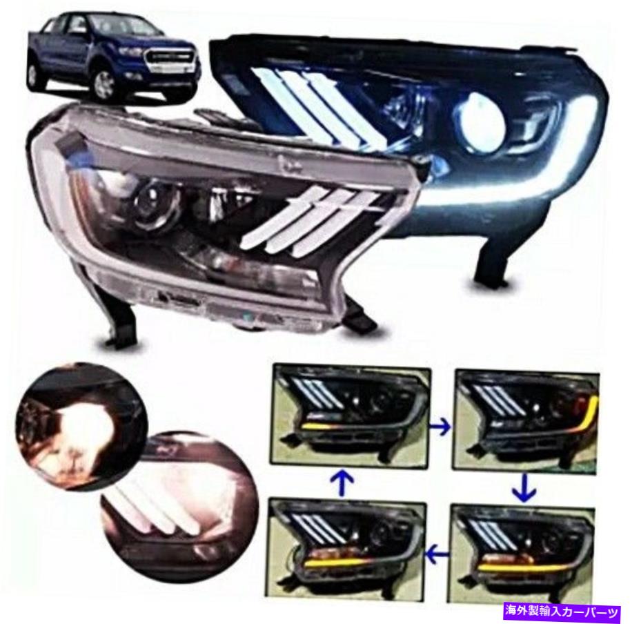 USヘッドライト ホワイトLEDプロジェクターヘッドライトフォードレンジャーT6ファシフト2015-2017マスタングスタイル White LED Projector Headlights FORD Ranger T6 Facelift 2015-2017 Mustang Style【並行輸入品】|Us Custom Parts Shop USDM