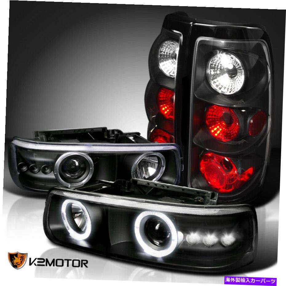 USヘッドライト 1999 - 2002年Silverado Black LED Haloプロジェクターヘッドライト+ブラックテールランプ For 1999-2002 Silverado Black LED Halo Projector Headlights+Black Tail Lamps【並行輸入品】