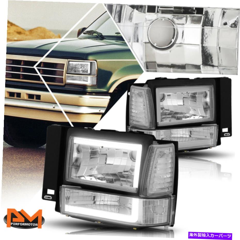 USヘッドライト 91-94フォードエクスプローラC-LED DRLバンパーヘッドライト/ランプクリアサイドコーナークロム For 91-94 Ford Explorer C-LED DRL Bumper Headlight/Lamp Clear Side Corner Chrome【並行輸入品】