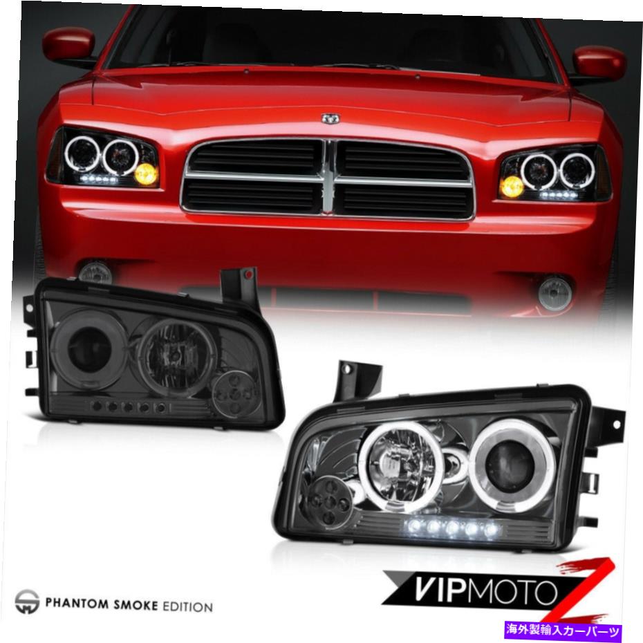 USヘッドライト 06-10 Dodge Charger SRT SXT SXTのDaytona Dark Smoink LED Haloヘッドライトランプ For 06-10 Dodge Charger SRT SE SXT DAYTONA Dark Smoke LED Halo Headlights Lamps【並行輸入品】