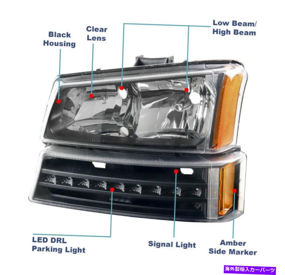 USヘッドライト 2003年から2006年のSilverado Avalanche Black HeadlightsヘッドランプW / LEDバンパー+ DRLキット For 2003-2006 Silverado Avalanche Black Headlights Headlamp w/LED Bumper+DRL Kit【並行輸入品】