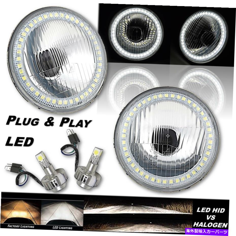 USヘッドライト 5-3 / 4ホワイトストックSMDハローライトエンジェルアイヘッドライトW / 360°LEDランプ電球ペア 5-3/4 White Stock SMD Halo Light Angel Eye Headlight w/ 360° LED Lamp Bulb PAIR【並行輸入品】