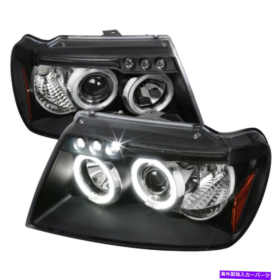 USヘッドライト 99-04ジープグランドチェロキーブラックLEDハローエンジェルアイプロジェクターヘッドライト For 99-04 Jeep Grand Cherokee Black LED Halo Angel Eye Projector Headlight【並行輸入品】