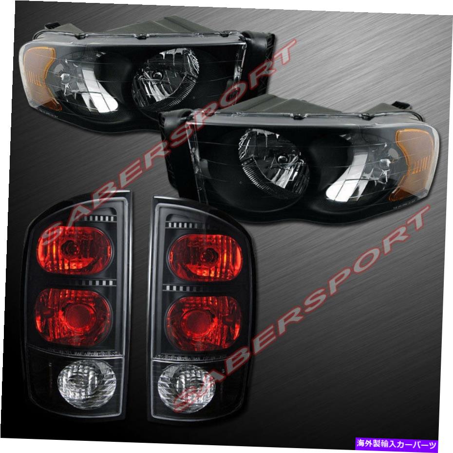 USヘッドライト 02-05 RAM 1500および03-05 RAM 2500/3500のための黒いヘッドライト+テールライトのセット Set of Black Headlights + Taillights for 02-05 Ram 1500 and 03-05 Ram 2500/3500【並行輸入品】