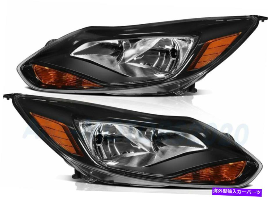 USヘッドライト フォードフォーカスのヘッドライトアセンブリ2012-2014ブラックヘッドランプ交換1ペア Headlights Assembly For Ford Focus 2012-2014 Black Headlamp Replacement One Pair【並行輸入品】