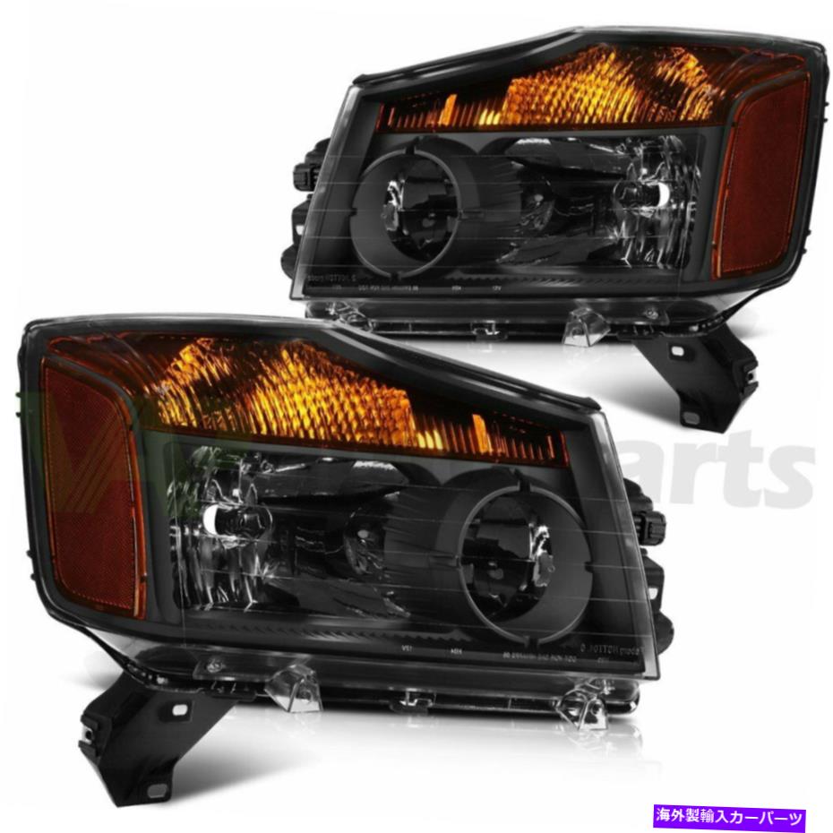 USヘッドライト Fits Nissan Titan 2004-2015ヘッドランプヘッドライトアセンブリペアブラックハウジングセット Fits Nissan Titan 2004-2015 Headlamps Headlight Assembly Pair Black Housing Set【並行輸入品】