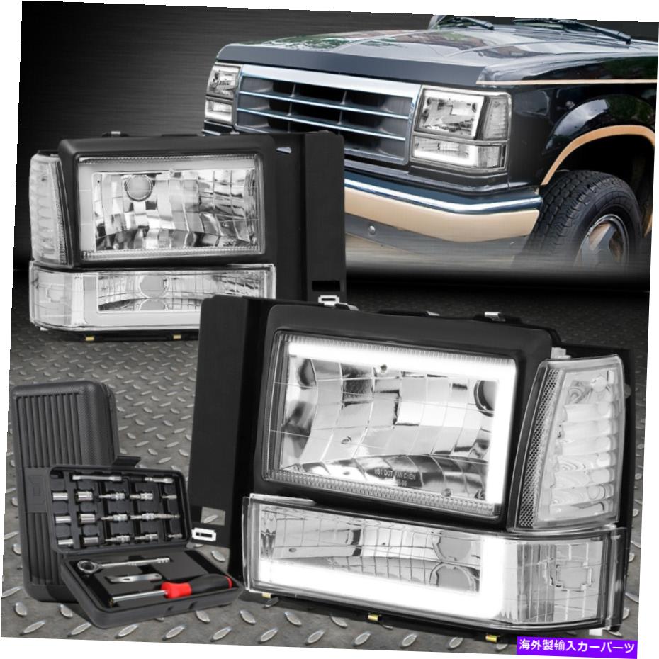 USヘッドライト 91-94フォードエクスプローラLED DRLヘッドライトバンパーランプ+ツールセットクロム/クリア FOR 91-94 FORD EXPLORER LED DRL HEADLIGHTS BUMPER LAMP+TOOL SET CHROME/CLEAR【並行輸入品】