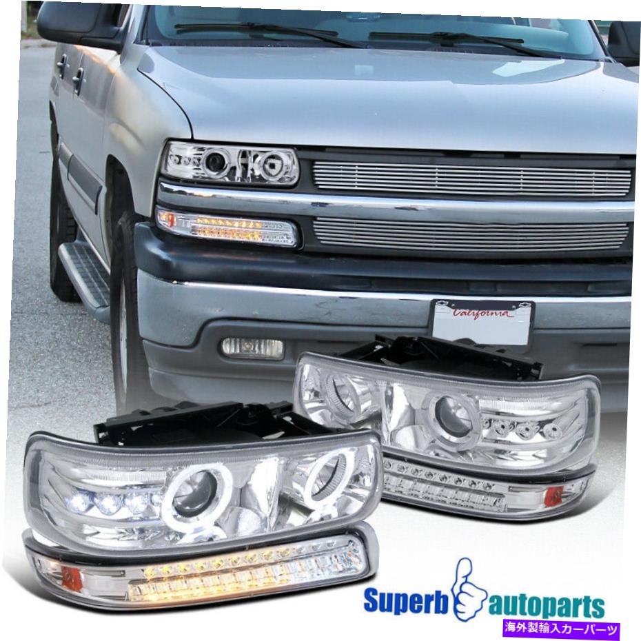 USヘッドライト 1999年から2002年SilveradoデュアルLED Haloプロジェクターヘッドライト+ LEDバンパーランプ For 1999-2002 Silverado Dual LED Halo Projector Headlights+LED Bumper Lamps【並行輸入品】|Us Custom Parts Shop USDM