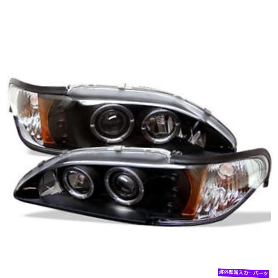 USヘッドライト フォード94-98マスタングブラックデュアルハローLEDプロジェクターヘッドライトランプベースSVT GT Ford 94-98 Mustang Black Dual Halo LED Projector Headlights Lamp Base SVT GT【並行輸入品】