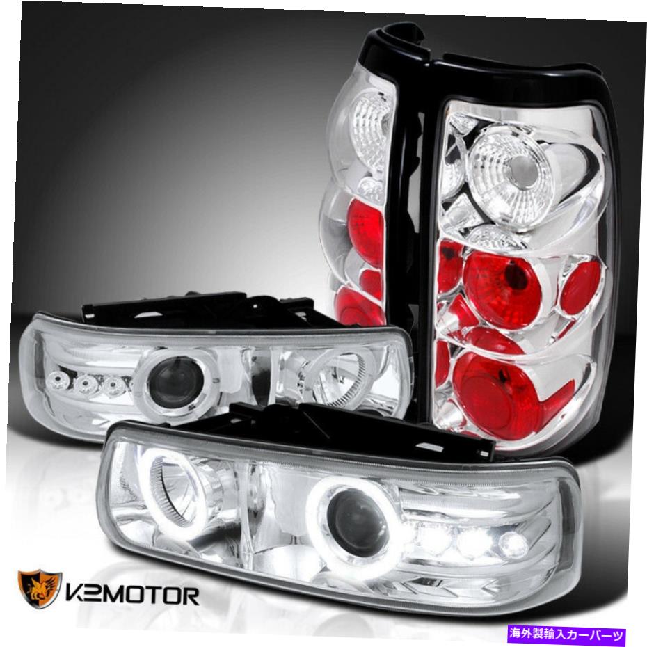 USヘッドライト 1999年から2002年Silverado Clear LED Haloプロジェクターヘッドライト+クリアテールランプ For 1999-2002 Silverado Clear LED Halo Projector Headlights+Clear Tail Lamps【並行輸入品】