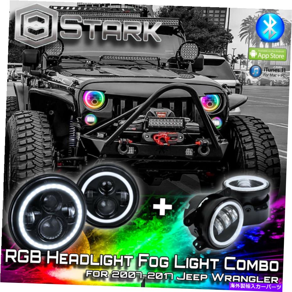 USヘッドライト 170W 16600LM Led百万色のBluetooth RGBヘッドライトフォグフィット - ジープラングラー 170W 16600LM LED Million Color Bluetooth RGB Headlight Fog Fits - Jeep Wrangler【並行輸入品】