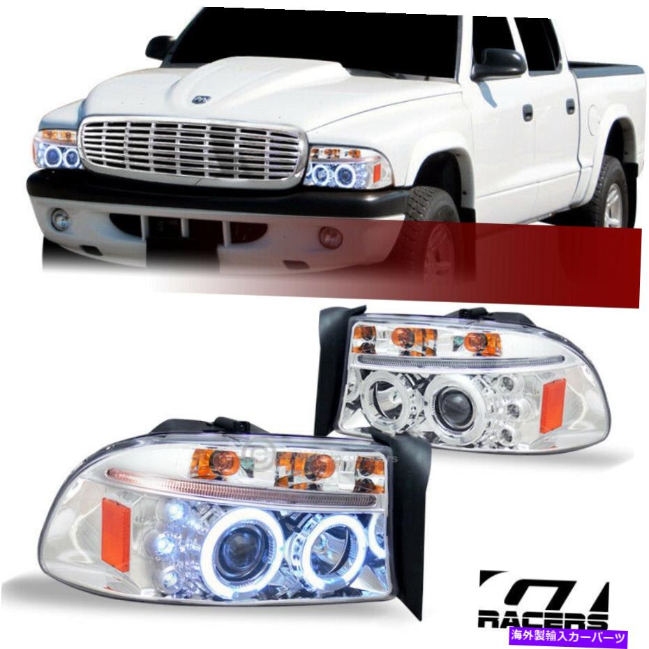 USヘッドライト 1997年から2004年のDakota / Durango Chrome LED Haloプロジェクターヘッドライトシグナルアンバー For 1997-2004 Dakota/Durango Chrome LED Halo Projector Headlights Signal Amber【並行輸入品】 45,080円