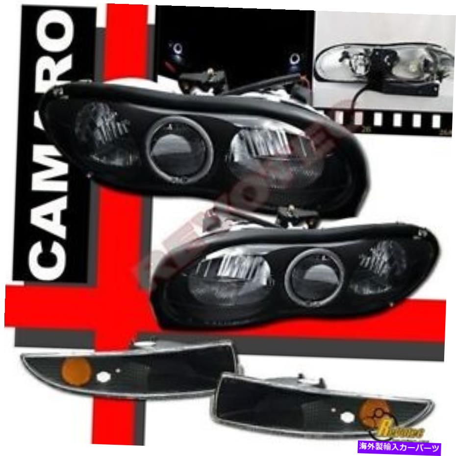 USヘッドライト 98-02 Chevy Camaro Black Haloヘッドライト+バンパー信号ライトRH + LH 98-02 Chevy Camaro Black Halo Headlights + Bumper Signal Lights RH + LH【並行輸入品】
