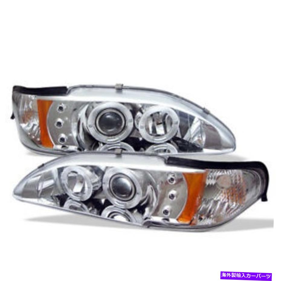 USヘッドライト フォード94-98マスタングクロームデュアルハローLEDプロジェクターヘッドライトランプベースSVT GT Ford 94-98 Mustang Chrome Dual Halo LED Projector Headlights Lamp Base SVT GT【並行輸入品】