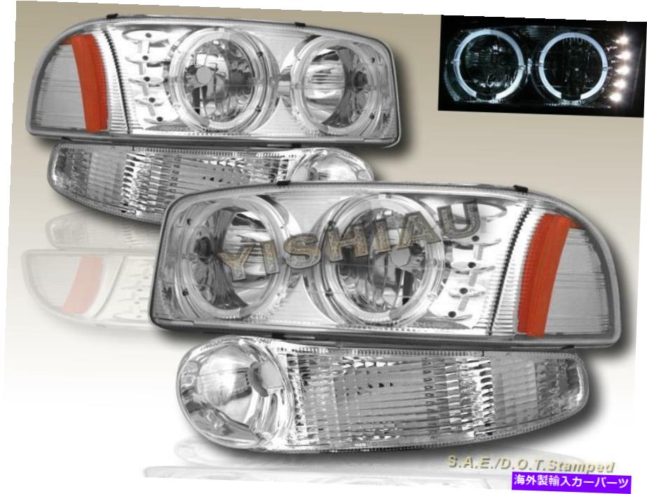 USヘッドライト 00-06 GMCシエラデナリ/ユコンデナリーハローヘッドライトLEDクロムW /バンパーライト 00-06 GMC SIERRA DENALI /YUKON DENALI HALO HEADLIGHTS LED CHROME W/BUMPER LIGHTS【並行輸入品】