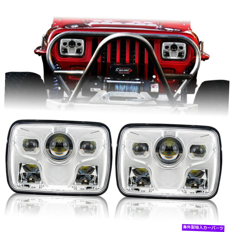 USヘッドライト フォードE350 F250 F450ジープXJ YJ 2のための7x6ドットクロームLEDプロジェクターヘッドライト 7x6 DOT Chrome LED Projector Headlights For Ford E350 F250 F450 Jeep XJ YJ 2【並行輸入品】