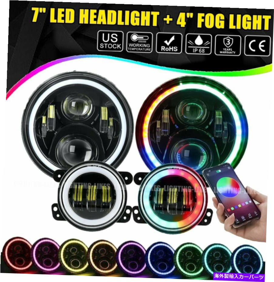 USヘッドライト 7「RGB LEDヘッドライト+ 4」LEDフォグランプDRLアプリケーションコンボ用JEEP Wrangler JK TJ 7'' RGB LED Headlight + 4'' LED Fog Lights DRL APP Combo for Jeep Wrangler JK TJ【並行輸入品】|Us Custom Parts Shop USDM