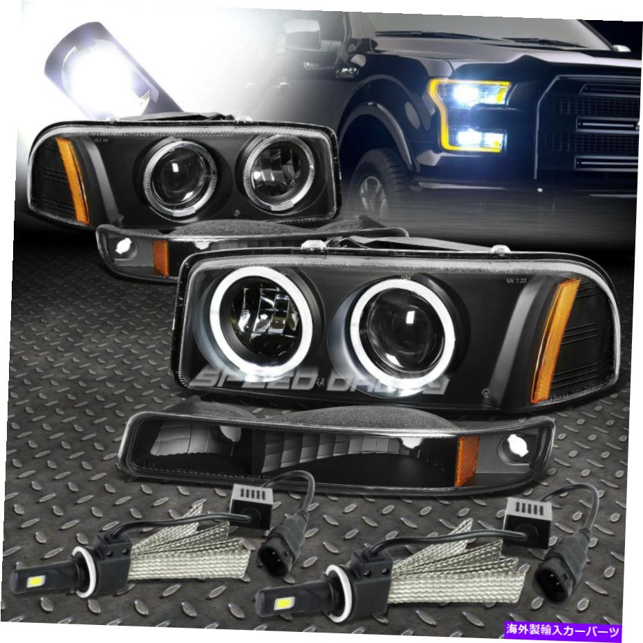 USヘッドライト Chrome Haloヘッドライト+琥珀色ライト+ 99-06 GMCシエラのための6000KホワイトLEDシステム CHROME HALO HEADLIGHT+AMBER LIGHT+6000K WHITE LED SYSTEM FOR 99-06 GMC SIERRA【並行輸入品】