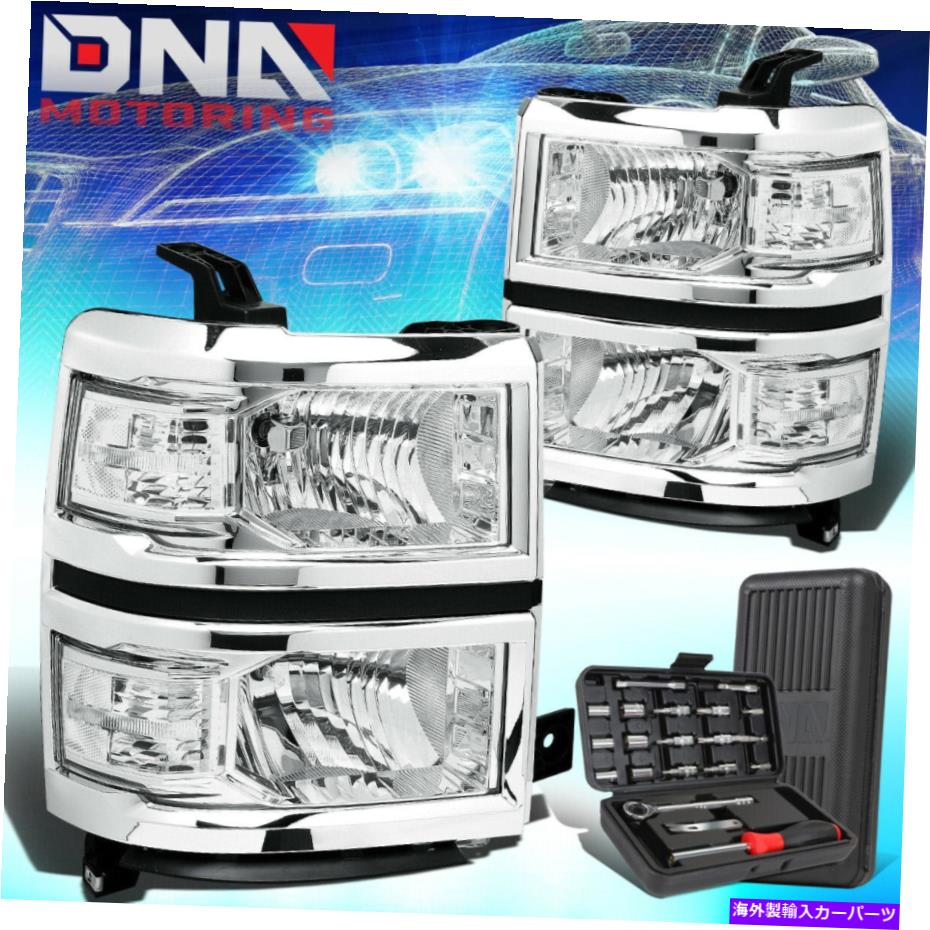 USヘッドライト 2014-2015 Chevy Silverado OEスタイルChromeクリアサイドユーロヘッドライト+ツール FOR 2014-2015 CHEVY SILVERADO OE STYLE CHROME CLEAR SIDE EURO HEADLIGHT+TOOLS【並行輸入品】