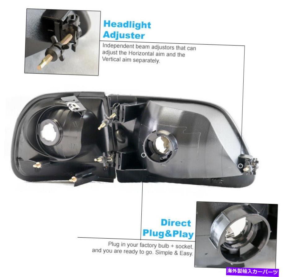 USヘッドライト 97-03 FORD F-150ハーレーダビッドソンスタイルブラックヘッドライトランプW /バンパーLED DRL For 97-03 Ford F-150 Harley Davidson Style Black Headlight Lamp w/Bumper LED DRL【並行輸入品】