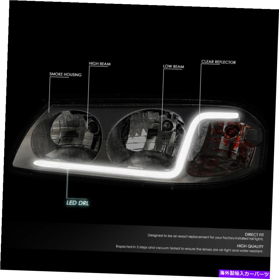 USヘッドライト 00-05シボレーインパラLED DRLバーヘッドライトランプの取り替えペアの喫煙/クリア For 00-05 Chevy Impala LED DRL Bar Headlight Lamps Replacement Pair Smoked/Clear【並行輸入品】