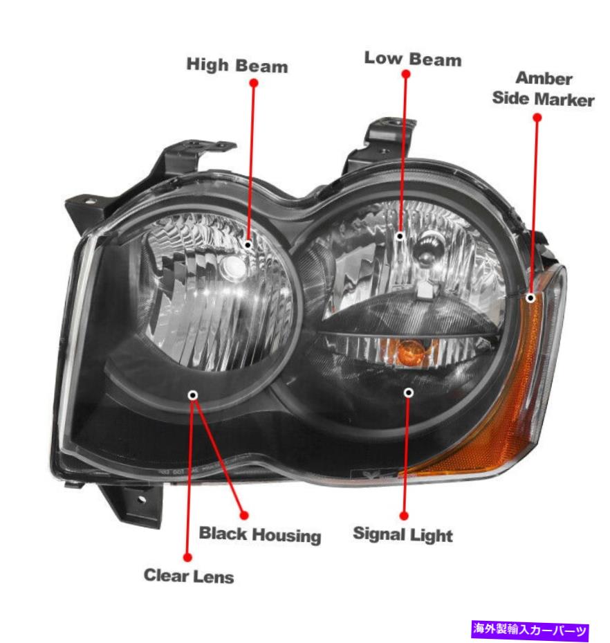 USヘッドライト 08-10ジープグランドチェロキーブラックハロゲンヘッドライトランプ+ブルーLED DRL信号 For 08-10 Jeep Grand Cherokee Black Halogen Headlight Lamp +Blue LED DRL Signal【並行輸入品】