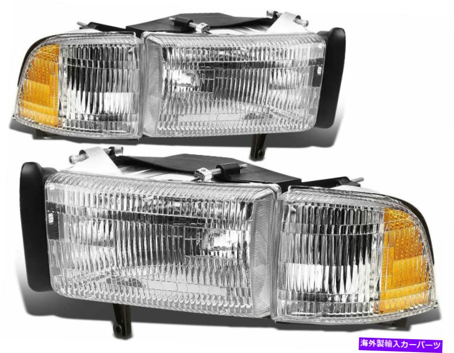 USヘッドライト 1994年から2002年のDodge Ram PickupヘッドライトヘッドランプクロームW /コーナーランプペア For 1994-2002 Dodge Ram Pickup HeadLights HeadLamps Chrome w/Corner Lamps Pair【並行輸入品】