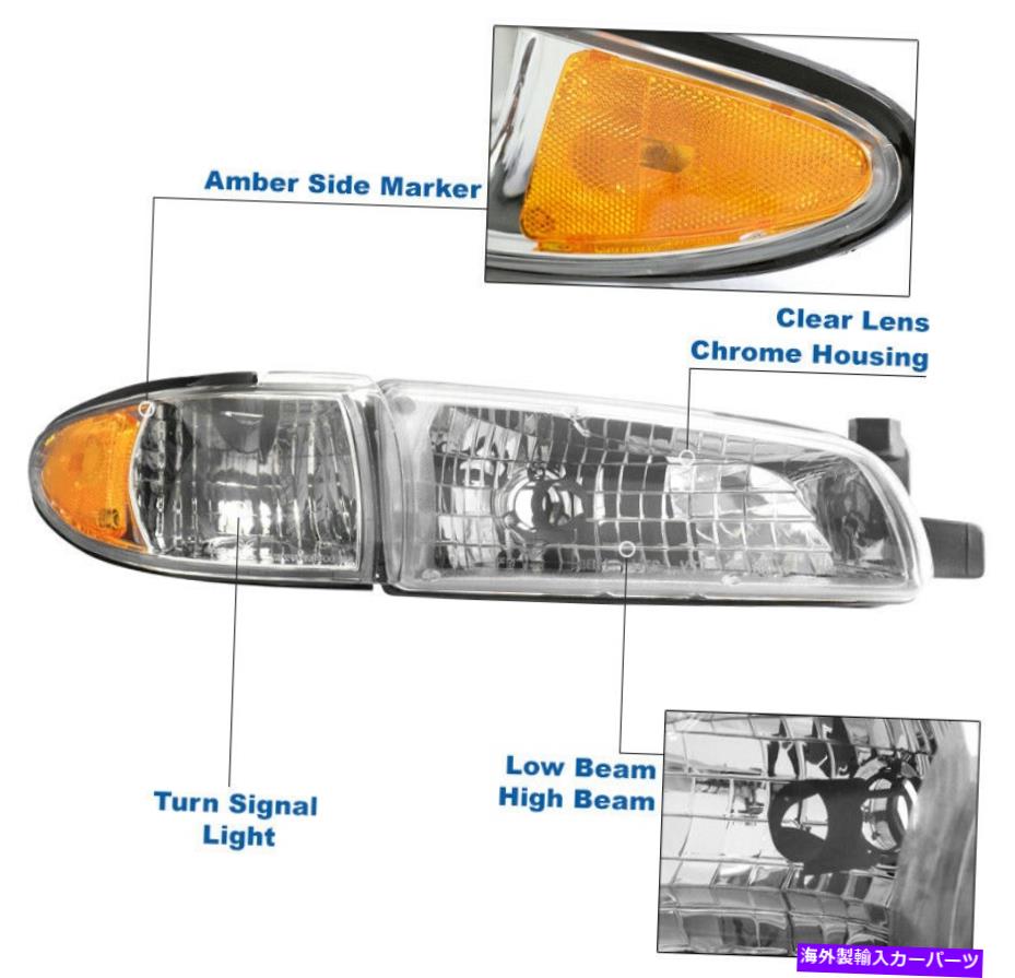 USヘッドライト 1997年から2003年のポンティアックグランプリクロームヘッドライト+コーナーランプ+ LED DRL + 6K HID For 1997-2003 Pontiac Grand Prix Chrome Headlights +Corner Lamp +LED DRL +6K HID【並行輸入品】