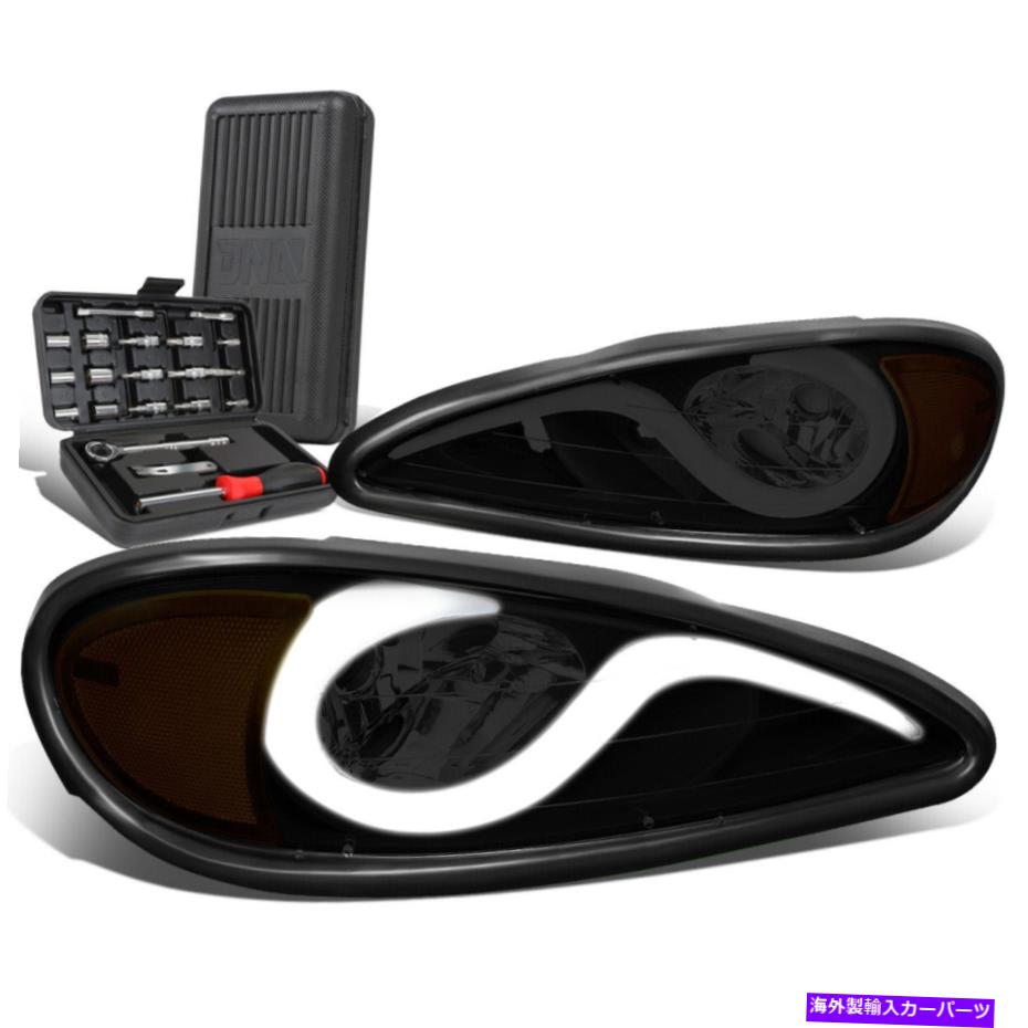 USヘッドライト 1999年から2005年のポンティアックグランドAM LEDスモークアンバーシグナルヘッドライトランプ+ツールボックス For 1999-2005 Pontiac Grand AM LED Smoked Amber Signal Headlight Lamps+Tool Box【並行輸入品】