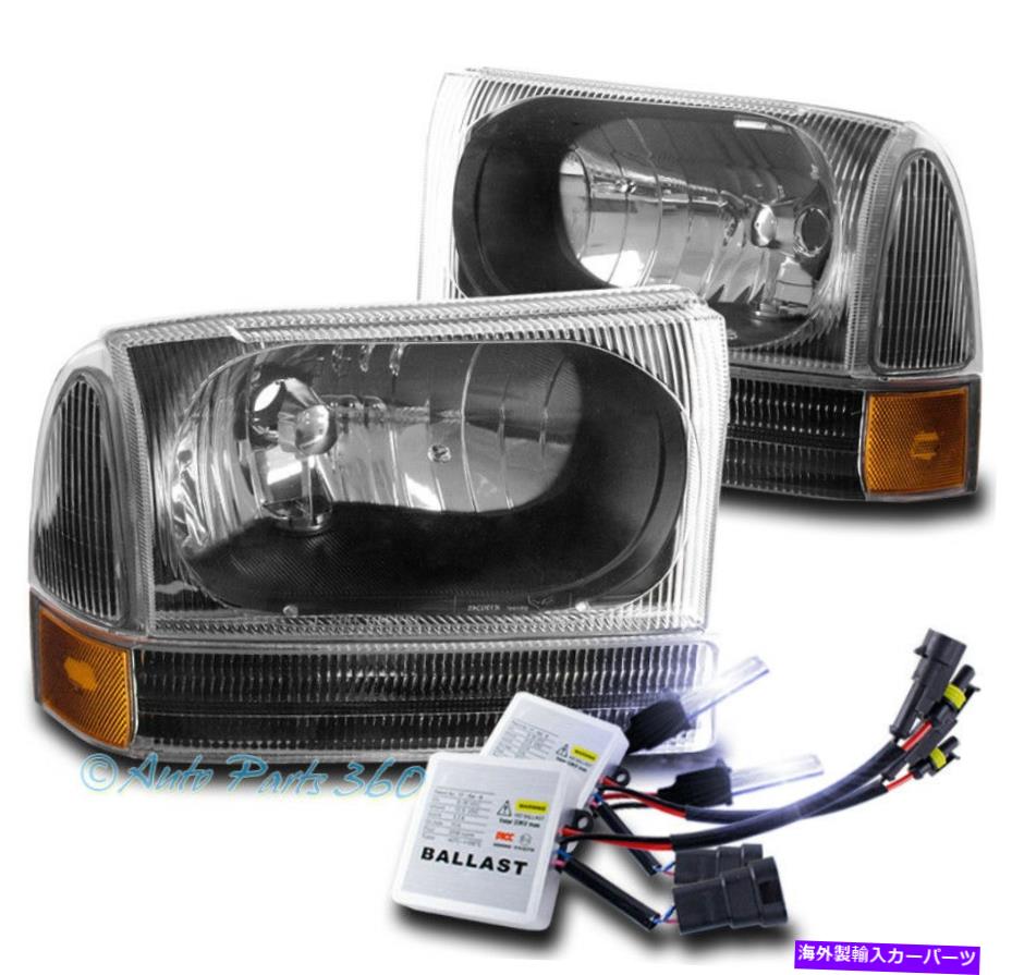 USヘッドライト 99-04フォードF250 F350スーパーデューティ/ 00 +エクスカーションブラックヘッドライトランプW / 10K HIDキット 99-04 FORD F250 F350 SUPER DUTY/00+ EXCURSION BLACK HEADLIGHT LAMP W/10K HID KIT【並行輸入品】