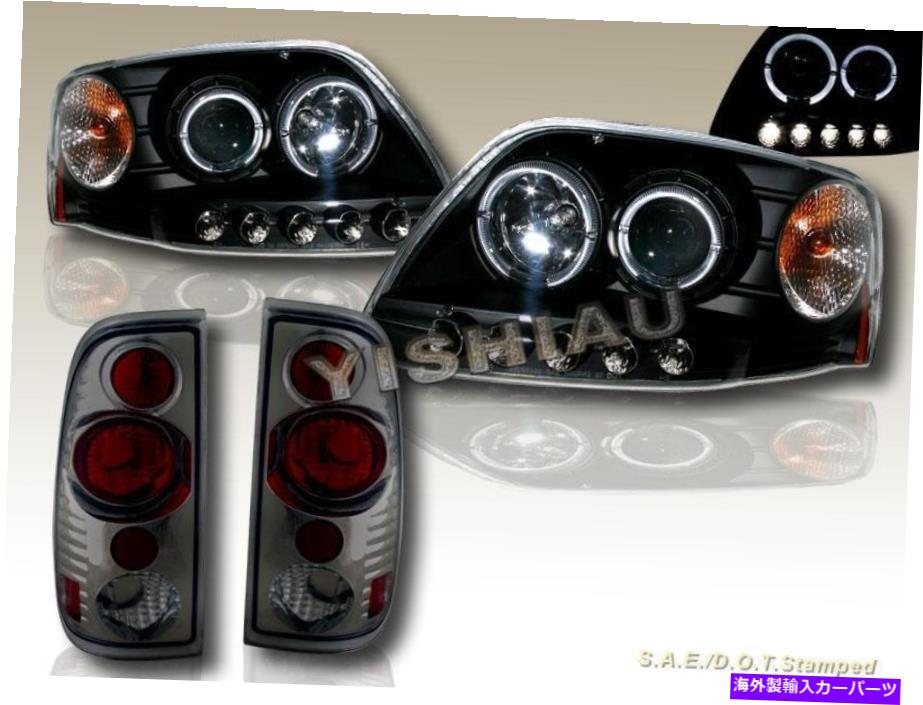 USヘッドライト 8/1997-2003フォードF-150プロジェクターヘッドライトブラックツインハローLED＆テールライトSM 8/1997-2003 FORD F-150 PROJECTOR HEADLIGHTS BLACK TWIN HALO LED & TAIL LIGHTS SM【並行輸入品】