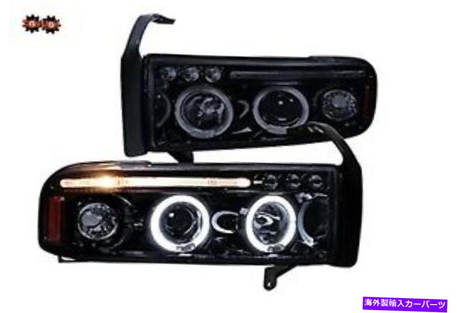 USヘッドライト 94-01 Dodge Ram 1PCスモーク色調ヘッドライトW / DUAL HALO LEDプロジェクター 94-01 Dodge Ram 1PC Smoked Tinted Headlights w/Dual Halo LED Projector【並行輸入品】