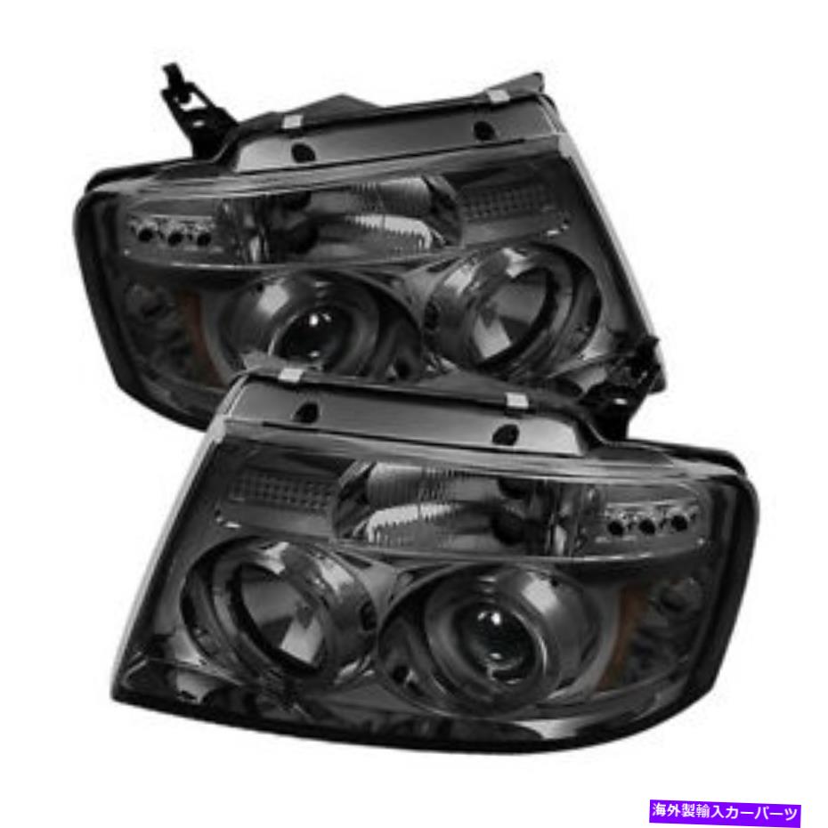 USヘッドライト Ford 04-08 F150煙デュアルHalo LEDプロジェクターヘッドライトランプスタイルサイド Ford 04-08 F150 Smoke Dual Halo LED Projector Headlights Lamp Styleside【並行輸入品】