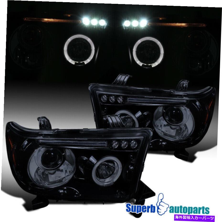 USヘッドライト 2007-13トヨタツンドラセコイア光沢のある黒いハロープロジェクターヘッドライトLEDバー For 2007-13 Toyota Tundra Sequoia Glossy Black Halo Projector Headlights LED Bar【並行輸入品】