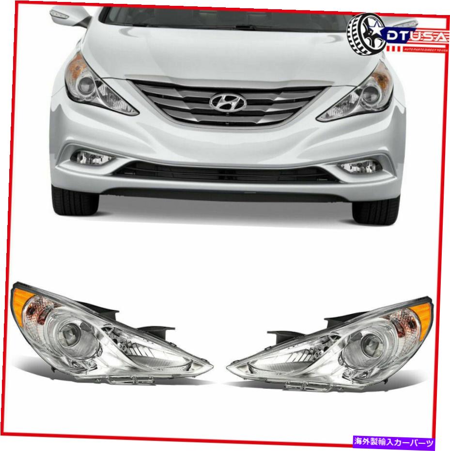 USヘッドライト HYUNDAI SONATA 8 11-14ハロゲン球根のためのペアヘッドライトクロームX琥珀側サイド Pair Headlight Chrome x Amber Side for HYUNDAI SONATA 8 11-14 HALOGEN w/o Bulbs【並行輸入品】