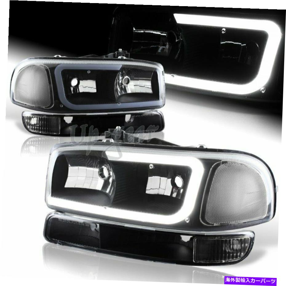 USヘッドライト 1999年から2006年GMC Sierra 1500 2500 G2 DRL LEDブラッククリアヘッドライト+バンパー4PCS For 1999-2006 GMC Sierra 1500 2500 G2 DRL LED Black Clear Headlights+Bumper 4PCS【並行輸入品】
