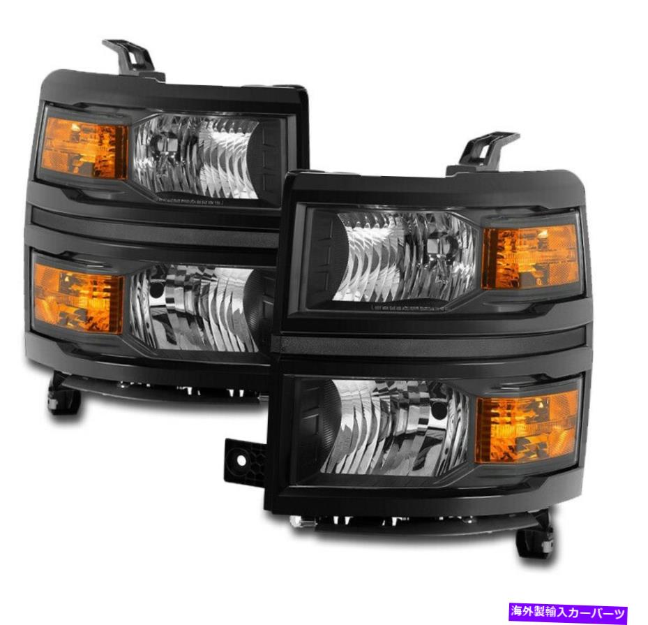 USヘッドライト 2014年2015年Chevy Silverado 1500ブラック/アンバー交換用ヘッドライトランプNEW FOR 2014 2015 CHEVY SILVERADO 1500 BLACK/AMBER REPLACEMENT HEADLIGHTS LAMPS NEW【並行輸入品】