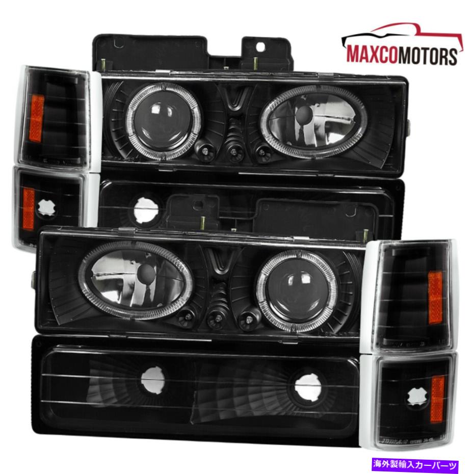 USヘッドライト 1994年 - 1998年のためのブラックC / K 2500 3500 3500 LED Haloプロジェクターヘッドライトコーナーバンパー Black For 1994-1998 C/K 2500 3500 LED Halo Projector Headlights Corner Bumper【並行輸入品】