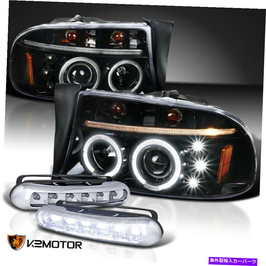 USヘッドライト Jet Black 1997-2004 Dodge Dakota LED HaloプロジェクターヘッドライトW / LEDフォグランプ Jet Black 1997-2004 Dodge Dakota LED Halo Projector Headlights w/ LED Fog Lamps【並行輸入品】
