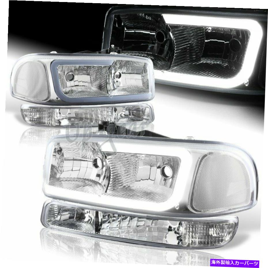 USヘッドライト 99-06 GMC Sierra 1500 2500 DRL LEDクロムクリア4ピースヘッドライト+バンパーランプ For 99-06 GMC Sierra 1500 2500 DRL LED Chrome Clear 4PCS Headlights+Bumper Lamps【並行輸入品】