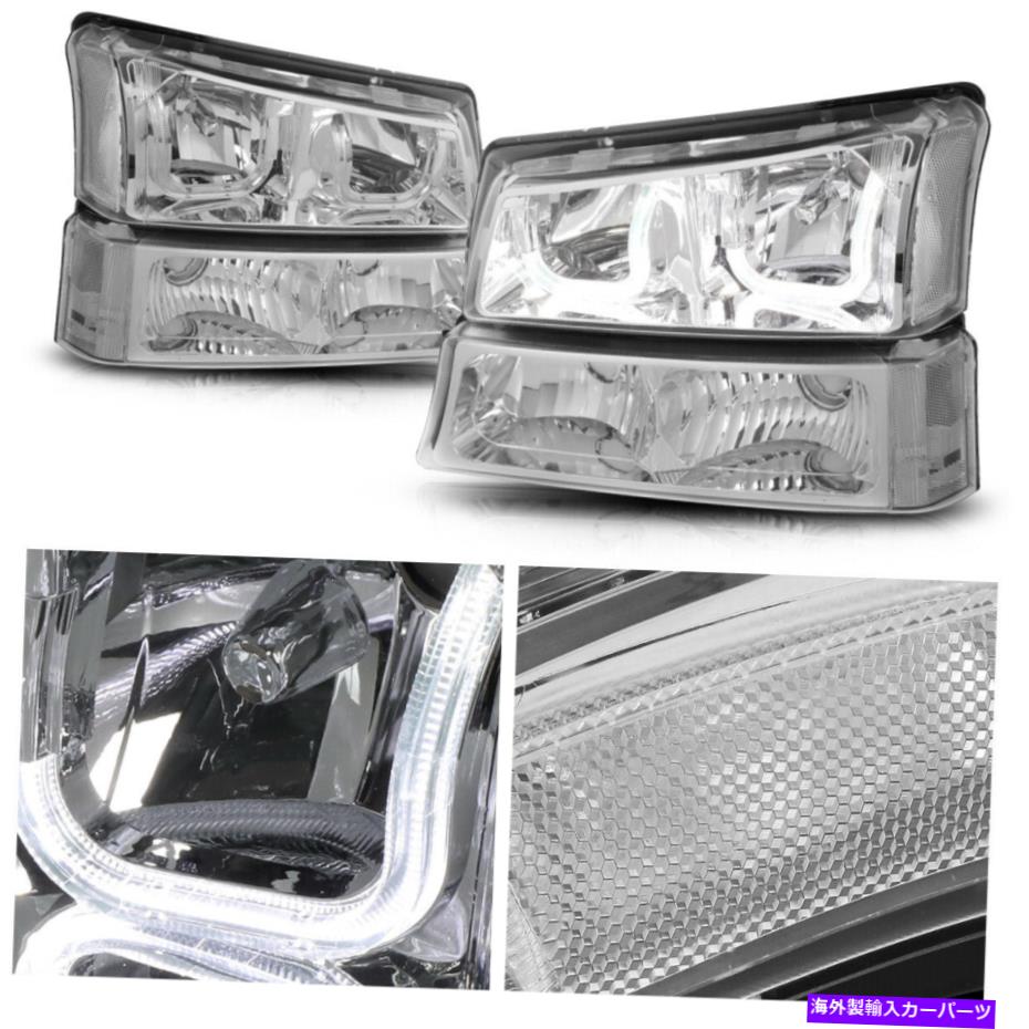 USヘッドライト クロム/クリア（LED DRL J-Halo）ヘッドライトバンパー信号ランプSilverado Chrome/Clear (LED DRL J-HALO) Headlight Bumper Signal Lamps for 03-07 Silverado【並行輸入品】｜Us Custom Parts Shop USDM