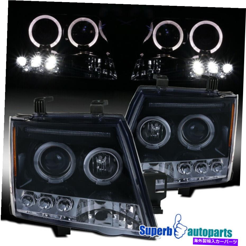 USヘッドライト 2005-2012 Xterra LED Haloプロジェクターヘッドライトランプ光沢のある黒煙ペア For 2005-2012 Xterra LED Halo Projector Headlights Lamps Glossy Black Smoke Pair【並行輸入品】