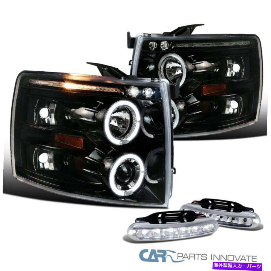 USヘッドライト 07-14 Silverado Pearl Black LED Haloプロジェクターヘッドライト+クリア6-LED霧 For 07-14 Silverado Pearl Black LED Halo Projector Headlights+Clear 6-LED Fog【並行輸入品】